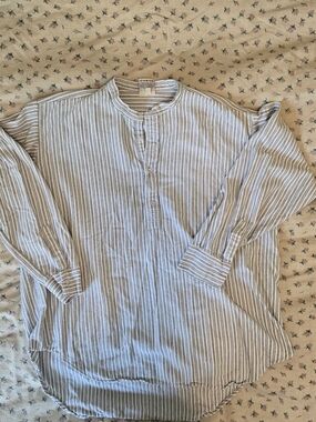 XXL Made In Ireland Green and White Striped Button Henley Tunic 100 % Cotton
